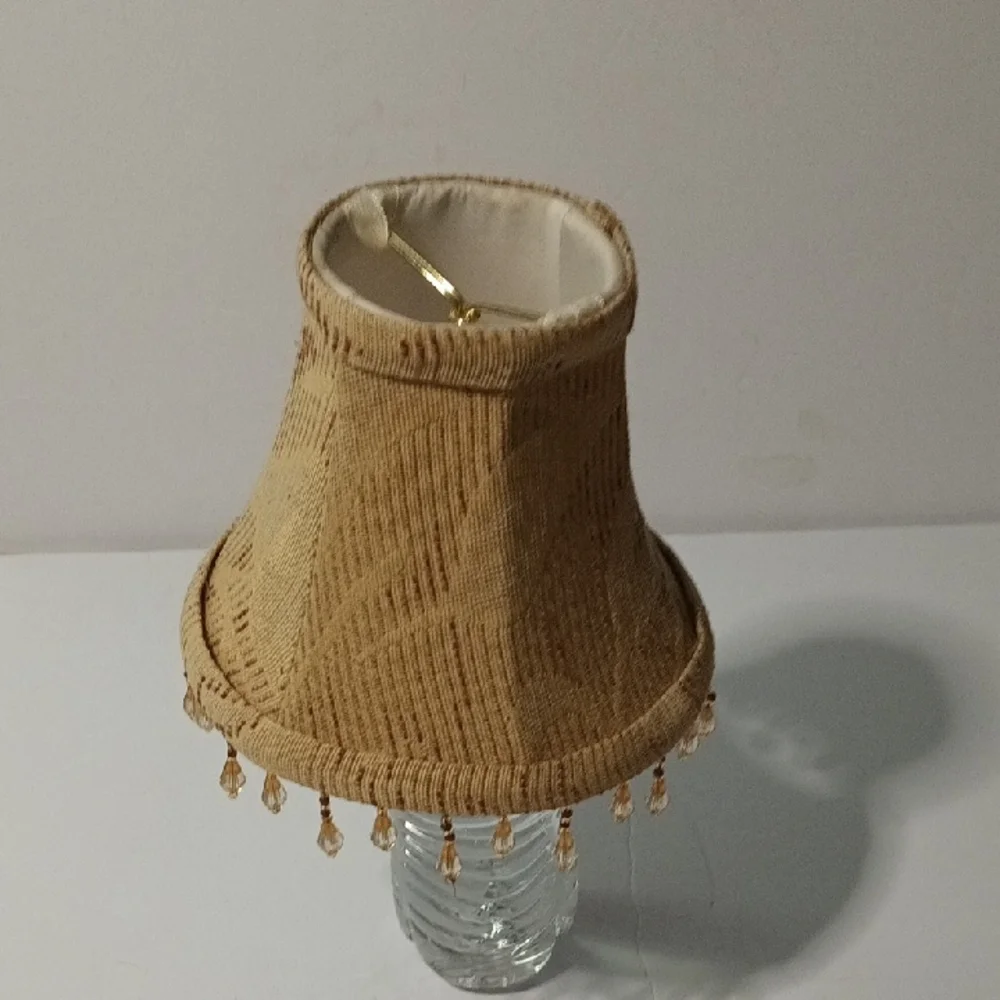 Beige Textured Lamp Shade with Beaded Trim